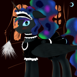 Size: 3000x3000 | Tagged: safe, artist:ruanshi, character:nightmare moon, character:princess luna, species:alicorn, species:pony, blushing, clothing, female, maid, solo