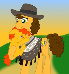 Size: 2982x3213 | Tagged: safe, artist:crazynutbob, character:cheese sandwich, oc, oc:pizza pockets, parent:cheese sandwich, parent:pinkie pie, parents:cheesepie, species:pony, colt, father and son, freckles, hug, male, offspring, teary eyes