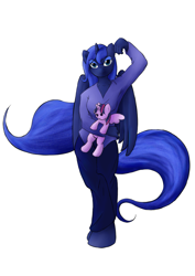 Size: 877x1240 | Tagged: safe, artist:alixnight, character:princess luna, character:twilight sparkle, character:twilight sparkle (alicorn), species:alicorn, species:anthro, species:pony, clothing, female, implied lesbian, implied shipping, implied twiluna, mare, pajamas, plushie, simple background, solo, white background