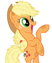 Size: 2523x3000 | Tagged: safe, artist:junkiesnewb, character:applejack, species:earth pony, species:pony, episode:fall weather friends, g4, my little pony: friendship is magic, applejack's hat, bipedal, clothing, cowboy hat, female, happy, hat, mare, messy mane, rearing, simple background, solo, transparent background, vector, vector trace