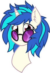 Size: 4567x6595 | Tagged: safe, artist:gray-gold, artist:php92, character:dj pon-3, character:vinyl scratch, species:pony, species:unicorn, .svg available, absurd resolution, bust, ear fluff, female, glasses off, mare, portrait, red eyes, simple background, solo, transparent background, vector, vector trace
