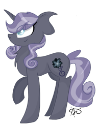Size: 665x859 | Tagged: safe, artist:thepegasisterpony, parent:oc:nyx, parent:oc:snowdrop, parents:oc x oc, parents:snownyx, species:pony, blind, impossibly large ears, magical lesbian spawn, offspring, simple background, solo, transparent background