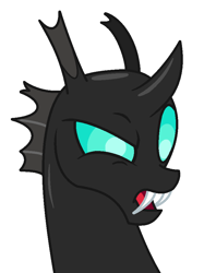 Size: 680x908 | Tagged: safe, artist:watermelon changeling, derpibooru original, character:thorax, species:changeling, angry, bust, fangs, frown, glare, male, ms paint, open mouth, raised eyebrow, simple background, solo, white background