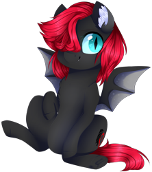 Size: 2114x2381 | Tagged: safe, artist:shiromidorii, oc, oc only, oc:scarlet shadow, species:bat pony, species:pony, edgy, female, hair over one eye, high res, mare, simple background, solo, transparent background