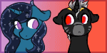 Size: 150x75 | Tagged: safe, artist:shiromidorii, oc, oc only, oc:moon heart, species:pony, species:unicorn, animated, female, frame by frame, gif, kissing, male, picture for breezies, straight