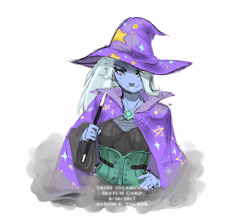Size: 3400x3042 | Tagged: safe, artist:alts-art, character:trixie, species:human, cape, clothing, female, hat, humanized, looking at you, magic wand, magician, pony coloring, simple background, smiling, smirk, solo, trixie's cape, trixie's hat, white background