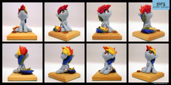 Size: 3601x1788 | Tagged: safe, artist:prodius, character:rainbow dash, species:pony, chest fluff, commission, cookie, craft, cute, dashabetes, figurine, foal, food, irl, photo, sculpey, sculpture, show accurate, traditional art