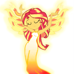Size: 882x880 | Tagged: safe, artist:haleyc4629, edit, character:sunset shimmer, species:phoenix, episode:my past is not today, g4, my little pony: equestria girls, my little pony:equestria girls, angel, armpits, beautiful, clothing, dancing, dress, fanfic, fanfic art, female, fiery shimmer, fire, glow, graceful, phoenix wings, reference, simple background, solo, vector, white background