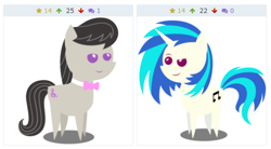 Size: 520x288 | Tagged: safe, artist:scourge707, character:dj pon-3, character:octavia melody, character:vinyl scratch, species:pony, derpibooru, cute, juxtaposition, looking at each other, meta