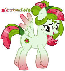 Size: 1700x1856 | Tagged: safe, artist:monkfishyadopts, base used, oc, oc only, oc:watermelana, species:pony, colored wings, freckles, gradient hooves, gradient wings, melon, simple background, solo, transparent background