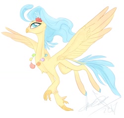 Size: 1050x1000 | Tagged: safe, artist:creeate97, character:princess skystar, species:classical hippogriff, species:hippogriff, g4, my little pony: the movie (2017), colored hooves, female, flying, jewelry, necklace, seashell necklace, signature, simple background, solo, white background