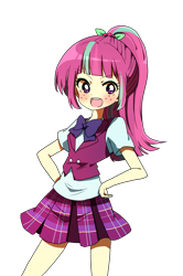 Size: 1037x1558 | Tagged: safe, artist:lotte, character:sour sweet, my little pony:equestria girls, clothing, crystal prep academy uniform, cute, female, looking at you, moe, pixiv, ponytail, school uniform, simple background, skirt, solo, sourbetes, transparent background