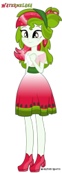 Size: 1500x4172 | Tagged: safe, artist:monkfishyadopts, base used, oc, oc only, oc:watermelana, my little pony:equestria girls, clothing, dress, equestria girls-ified, freckles, headband, melon, simple background, smiling, solo, standing, transparent background, watermelon