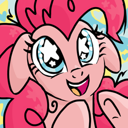 Size: 3000x3000 | Tagged: safe, artist:monkfishyadopts, character:pinkie pie, species:pony, bust, clapping, doodle, excited, female, happy, heart, portrait, smiling, solo, starry eyes, stars, wingding eyes