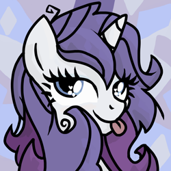 Size: 3000x3000 | Tagged: safe, artist:monkfishyadopts, character:rarity, species:pony, species:unicorn, alternate hairstyle, bedroom eyes, blushing, bust, diamonds, doodle, female, happy, heart, mare, portrait, pretty, scruffy, solo, tongue out, wingding eyes