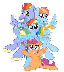 Size: 1850x2066 | Tagged: safe, artist:crazynutbob, character:bow hothoof, character:rainbow dash, character:scootaloo, character:windy whistles, species:pegasus, species:pony, chest fluff, family, female, honorary sister, rainbow dash's parents, simple background, transparent background