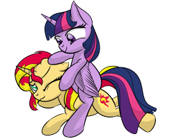 Size: 3508x2800 | Tagged: safe, artist:datapony, character:sunset shimmer, character:twilight sparkle, character:twilight sparkle (alicorn), species:alicorn, species:pony, floppy ears, high res, noogie, one eye closed, simple background, transparent background