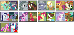 Size: 2100x1000 | Tagged: safe, artist:thepegasisterpony, screencap, character:apple bloom, character:big mcintosh, character:button mash, character:fashion plate, character:featherweight, character:limestone pie, character:marble pie, character:maud pie, character:moonlight raven, character:pipsqueak, character:princess cadance, character:scootaloo, character:shining armor, character:sugar belle, character:sweetie belle, character:trenderhoof, character:trouble shoes, character:zephyr breeze, species:pegasus, species:pony, ship:sugarmac, crack shipping, female, gay, male, marbleshoes, pipbloom, scootaweight, shipping, straight, sweetiemash