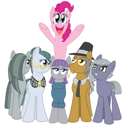 Size: 1800x1777 | Tagged: safe, artist:crazynutbob, character:cloudy quartz, character:igneous rock pie, character:limestone pie, character:marble pie, character:maud pie, character:pinkie pie, species:pony, family, pie family, pie sisters, quartzrock, siblings, simple background, sisters, transparent background