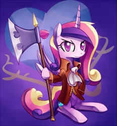 Size: 741x800 | Tagged: safe, artist:negativefox, character:princess cadance, species:alicorn, species:pony, axe, clothing, female, halberd, solo, weapon
