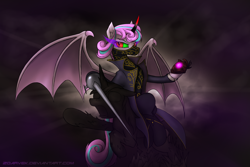Size: 1920x1280 | Tagged: safe, artist:zoarvek, character:princess flurry heart, character:shining armor, species:alicorn, species:bat pony, species:pony, species:unicorn, newbie artist training grounds, g4, armor, atg 2017, bad end, bat pony alicorn, bat wings, clothing, corrupted, crossover, dishonored, emily kaldwin, evil, evil flurry heart, female, male, mare, older, open mouth, petrification, sombra eyes, sombra horn, stallion, statue