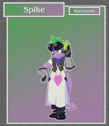 Size: 1688x1950 | Tagged: safe, artist:brownie-bytes, character:spike, species:anthro, species:dragon, blacksmith, crossover, final fantasy, male, solo