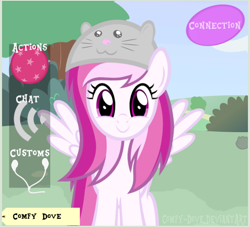 Size: 608x553 | Tagged: safe, artist:comfydove, artist:heartwarmer-mlp, oc, oc only, oc:comfy dove, species:pegasus, species:pony, clothing, game, hat, simulator, solo