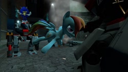 Size: 1366x768 | Tagged: safe, artist:migueruchan, character:rainbow dash, character:sonic the hedgehog, species:pony, 3d, crossover, robot, sonic the hedgehog (series)
