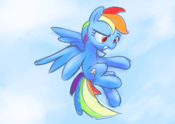Size: 3507x2480 | Tagged: dead source, safe, artist:aemantaslim, character:rainbow dash, species:pegasus, species:pony, newbie artist training grounds, atg 2017, female, flying, looking at something, looking down, mare, open mouth, solo, spread wings, wings