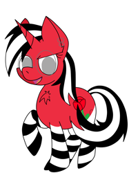 Size: 746x1000 | Tagged: safe, artist:luriel maelstrom, oc, oc only, oc:rosalia, species:pony, chest fluff, clothing, cute, glasses, piercing, pose, red and black oc, simple background, socks, white background