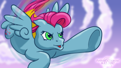 Size: 1920x1080 | Tagged: safe, artist:anscathmarcach, character:thistle whistle, species:pegasus, species:pony, g3, female, flying, mare, solo