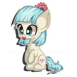 Size: 894x894 | Tagged: safe, artist:pastelflakes, character:coco pommel, species:pony, cocobetes, cute, female, silly, silly pony, solo, tongue out