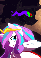 Size: 1024x1449 | Tagged: safe, artist:basykail, character:king sombra, character:princess flurry heart, species:pony, crown, dark magic, jewelry, magic, older, older flurry heart, regalia, sombra eyes