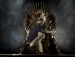 Size: 1024x768 | Tagged: safe, artist:chickenbrony, oc, oc only, oc:novich, species:pegasus, species:pony, beard, cloak, clothing, crossover, crown, facial hair, game of thrones, jewelry, male, regalia, sitting, solo, stallion
