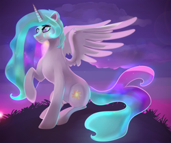 Size: 3000x2500 | Tagged: safe, artist:mylittlegodzilla, character:princess celestia, species:alicorn, species:pony, color porn, commission, female, mare, missing accessory, raised hoof, sitting, solo