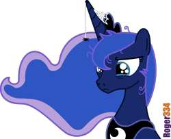 Size: 2033x1654 | Tagged: safe, artist:roger334, character:princess luna, species:pony, fedex, female, messy mane, sad, serious, serious face, simple background, solo, spider, spider web, transparent background