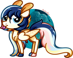 Size: 1276x1015 | Tagged: safe, artist:amberpone, oc, oc only, oc:hanuel, species:pegasus, species:pony, adorable face, adult, blue, blue eyes, cel shading, circle background, commission, cute, digital art, eyes open, fanart, female, food, hooves, lighting, lineart, long mane, long tail, looking at you, mane, mare, orange, original character do not steal, original style, paint tool sai, painttoolsai, pegasister, pink, shading, standing, tail, tongue out, wings, yellow