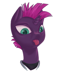 Size: 1800x2200 | Tagged: safe, artist:kovoranu, character:tempest shadow, species:pony, my little pony: the movie (2017), broken horn, bust, female, portrait, silly, silly pony, simple background, solo, tongue out, transparent background
