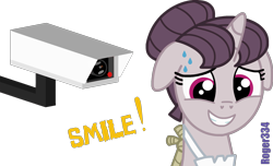 Size: 1810x1103 | Tagged: safe, artist:roger334, character:sugar belle, species:pony, cctv, female, floppy ears, nervous, panopticism, security camera, simple background, solo, surveillance, transparent background