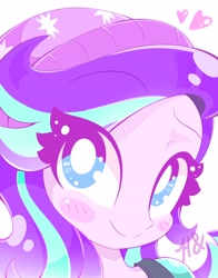 Size: 3218x4096 | Tagged: safe, artist:hungrysohma, character:starlight glimmer, equestria girls:mirror magic, g4, my little pony: equestria girls, my little pony:equestria girls, spoiler:eqg specials, beanie, blushing, bust, clothing, cute, female, glimmerbetes, hat, heart, looking at you, portrait, simple background, smiling, solo, white background
