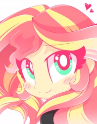 Size: 3218x4096 | Tagged: safe, artist:hungrysohma, character:sunset shimmer, my little pony:equestria girls, absurd resolution, bedroom eyes, blushing, bust, clothing, cute, female, heart, looking at you, portrait, shimmerbetes, simple background, smiling, solo, white background