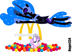 Size: 2979x2156 | Tagged: safe, artist:roger334, character:diamond tiara, character:nightmare moon, character:princess luna, species:alicorn, species:earth pony, species:pony, ball pit, jumping, mcdonald's, simple background, transparent background