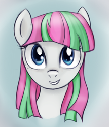 Size: 390x454 | Tagged: safe, artist:fajeh, character:blossomforth, species:pegasus, species:pony, bust, female, full face view, looking at you, mare, portrait, smiling, solo