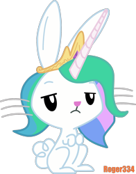 Size: 2022x2583 | Tagged: safe, artist:roger334, character:angel bunny, character:princess celestia, species:rabbit, angelestia, female, lidded eyes, nightmare night, simple background, solo, transparent background