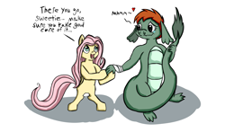 Size: 2453x1447 | Tagged: safe, artist:chiptunebrony, character:fluttershy, bandage, caring, crossover, crying, cute, disney, handwritten text, heart, kindness, loch ness monster, nessie, quote, shyabetes, smiling, tears of joy, the ballad of nessie