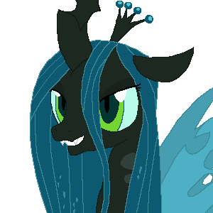 Size: 300x300 | Tagged: safe, artist:tomdantherock, character:queen chrysalis, species:changeling, animated, blinking, changeling queen, fangs, female, frown, gif, simple background, smiling, solo, transparent background