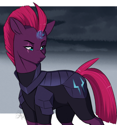 Size: 3000x3200 | Tagged: safe, artist:fairdahlia, character:tempest shadow, species:pony, species:unicorn, my little pony: the movie (2017), armor, broken horn, electricity, eye scar, female, horn, mare, scar, solo, sparking horn
