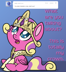 Size: 788x864 | Tagged: safe, artist:srsishere, character:princess skyla, species:alicorn, species:pony, ask, crown, cute, filly, necklace, tumblr