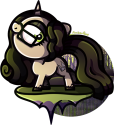 Size: 898x984 | Tagged: safe, artist:amberpone, oc, oc only, oc:miss remains, species:pony, species:unicorn, adult, big eyes, big head, black, cel shading, commission, cute, cutie mark, digital art, eyes open, fanart, female, floating island, forest, glasses, graceful, green, hooves, horn, lighting, long hair, long mane, long tail, looking at you, makeup, mare, original character do not steal, paint tool sai, pose, purple, shading, simple background, smiling, solo, standing, transparent background, water
