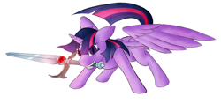 Size: 1860x877 | Tagged: safe, artist:alixnight, character:twilight sparkle, character:twilight sparkle (alicorn), species:alicorn, species:pony, species:unicorn, cat eyes, crossover, female, mouth hold, simple background, slit eyes, solo, sword of omens, thundercats, white background